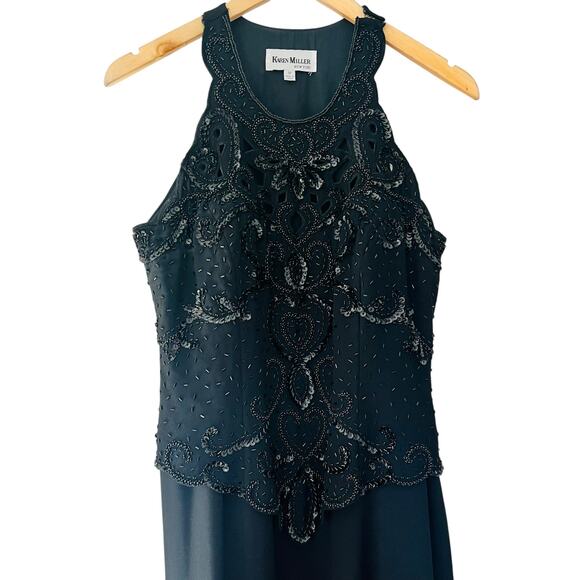 Karen Miller Vintage Beaded Sleeveless High Neck Layered Maxi Dress Size 12 - Picture 3 of 8
